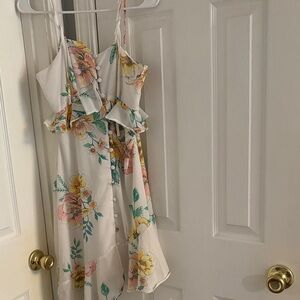 White Floral Ruffle Spaghetti Strap Mini Dress